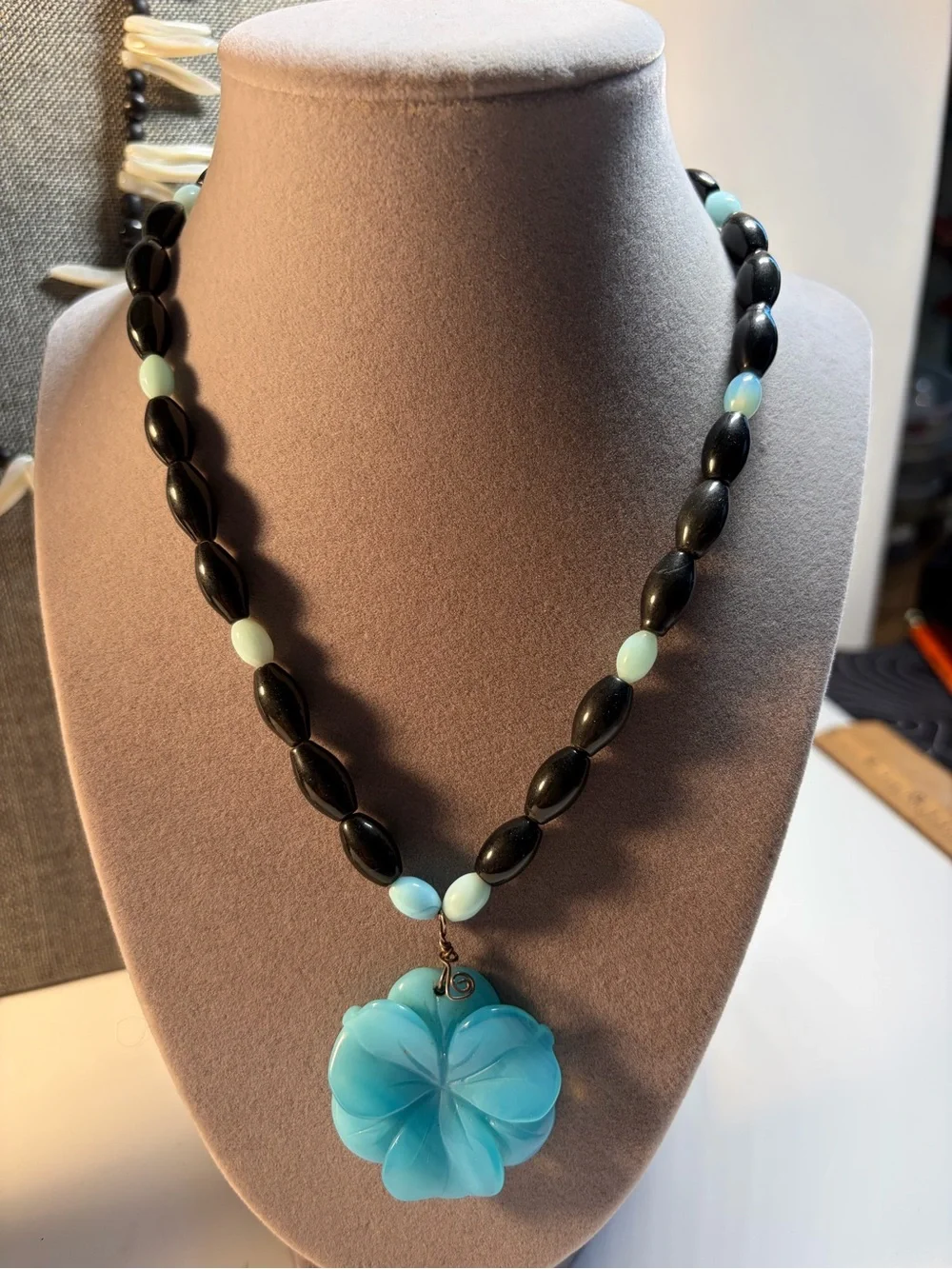 Handmade Blue Flower Pendant Necklace - Women Jewelry